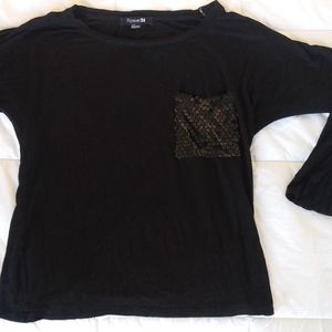 Black Long Sleeve Sequence Pocket Shirt